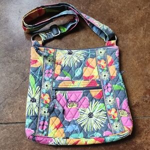 Vera Bradley Pink and Yellow Crossbody Bag with Tropical Print